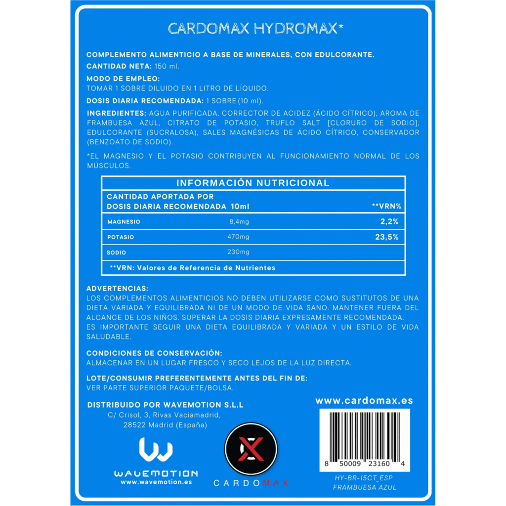 SUPLEMENTOS LÍQUIDOS CONCENTRADOS CARDOMAX 15 Tabla nutricional hydromax