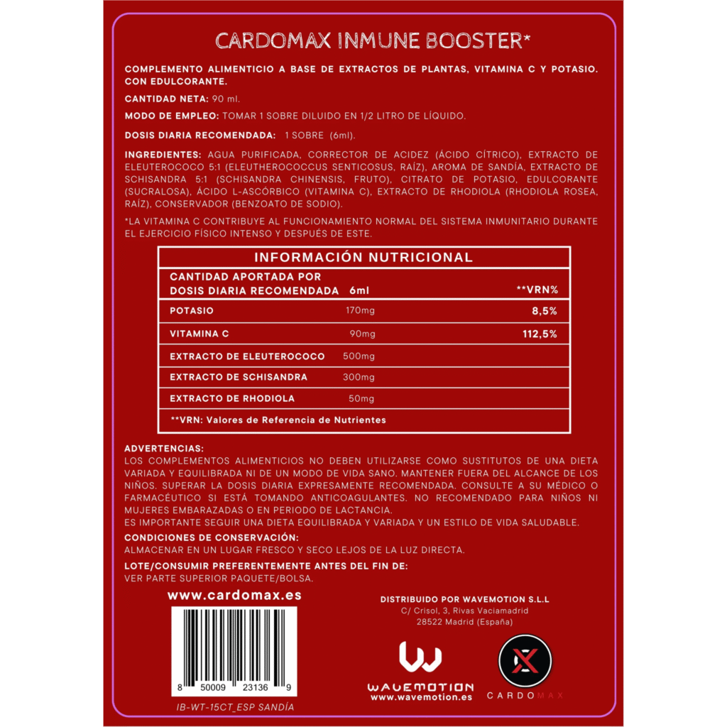 SUPLEMENTOS LÍQUIDOS CONCENTRADOS CARDOMAX 16 Tabla nutricional inmune booster